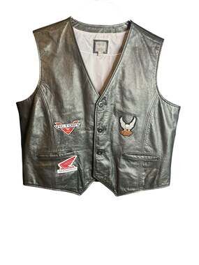 Wilsons Leather XL Motorcycle Biker Vest with Victory, Honda, 2003 Sturgis Patch